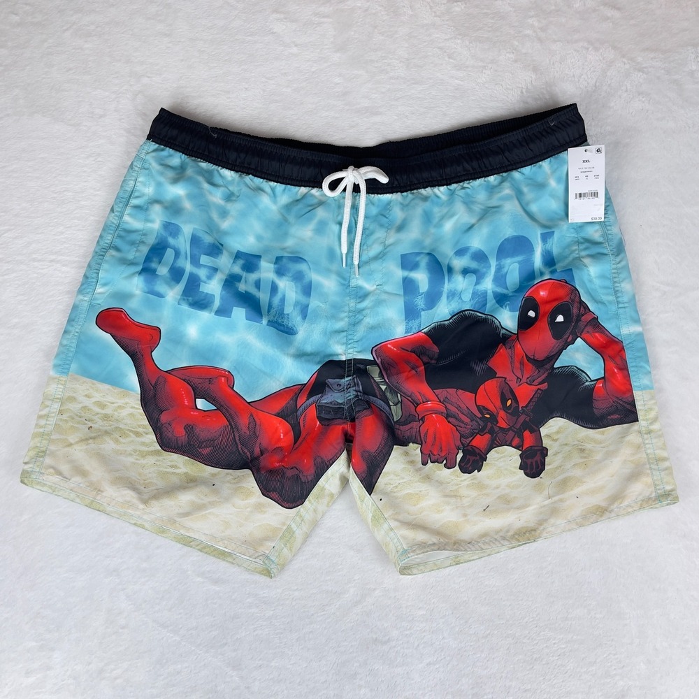Marvel Deadpool Swim Trunks Shorts‎ Mens 2XL Multi Spiderman Drawstring Waist